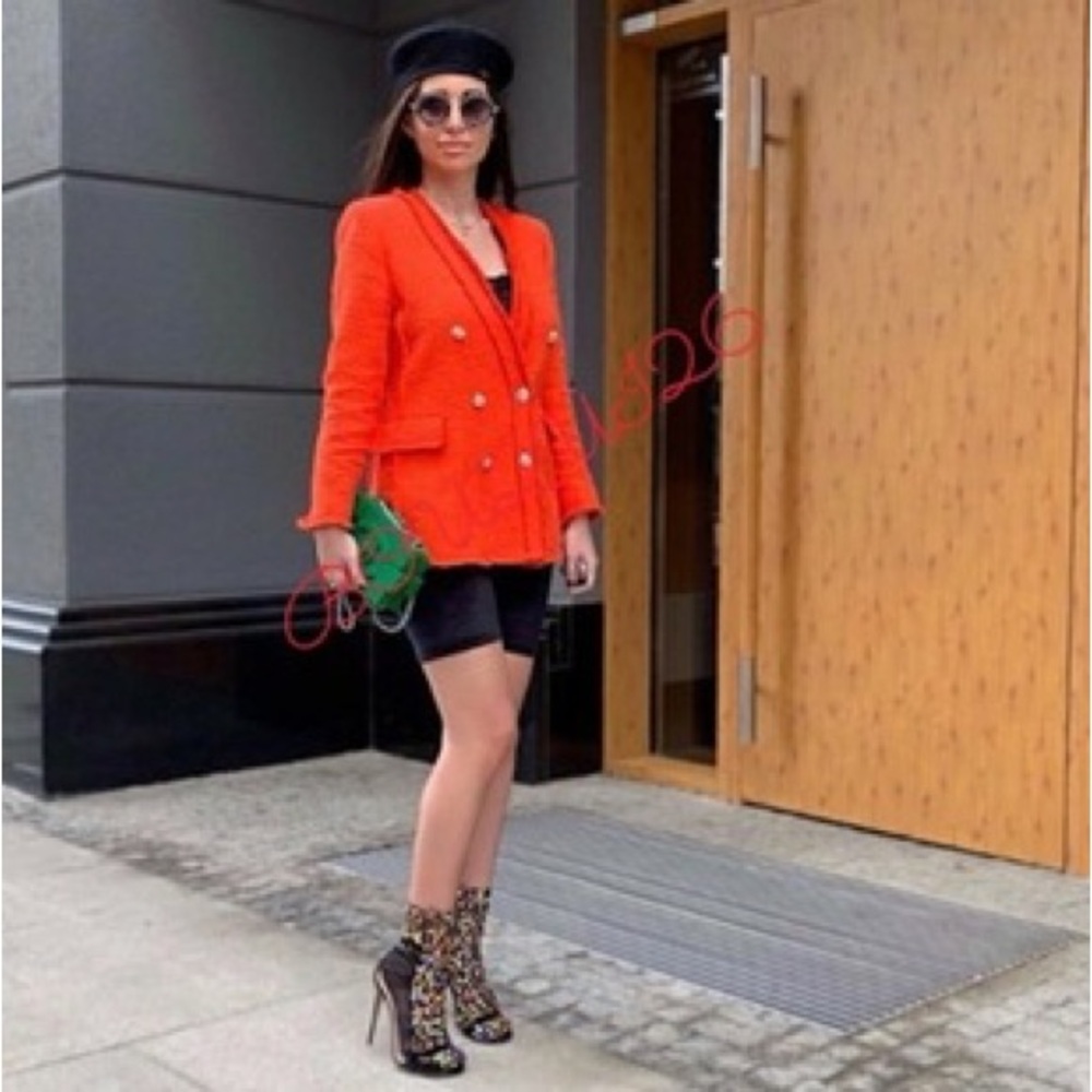 Zara Tweed Weave Jeweled Buttons Blazer Jacket Orange Size XS NEW - Picture 9 of 15